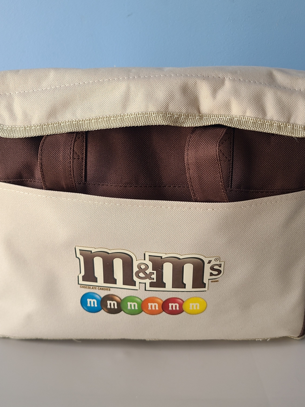M&M's Beige Canvas Men’s Messenger Bag with Brown Interior
